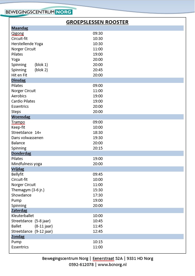 Groepslessenrooster2018